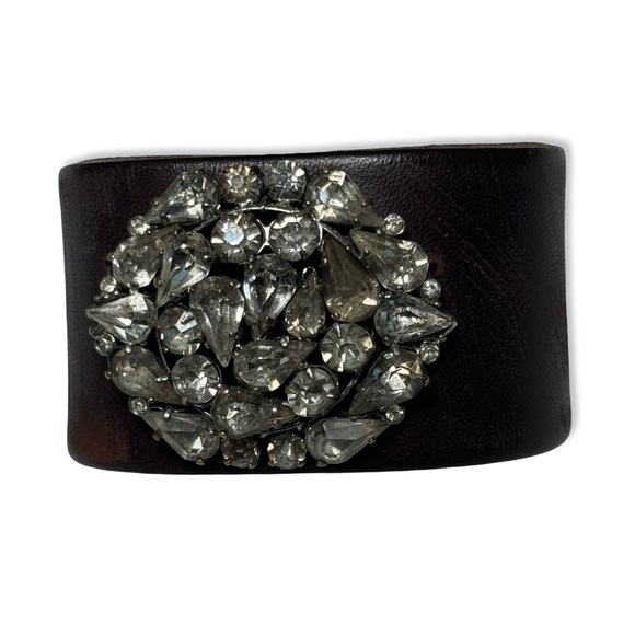 Made in the Deep South Genuine Leather Cuff Bracelet Brown Snap Bling - Picture 1 of 6